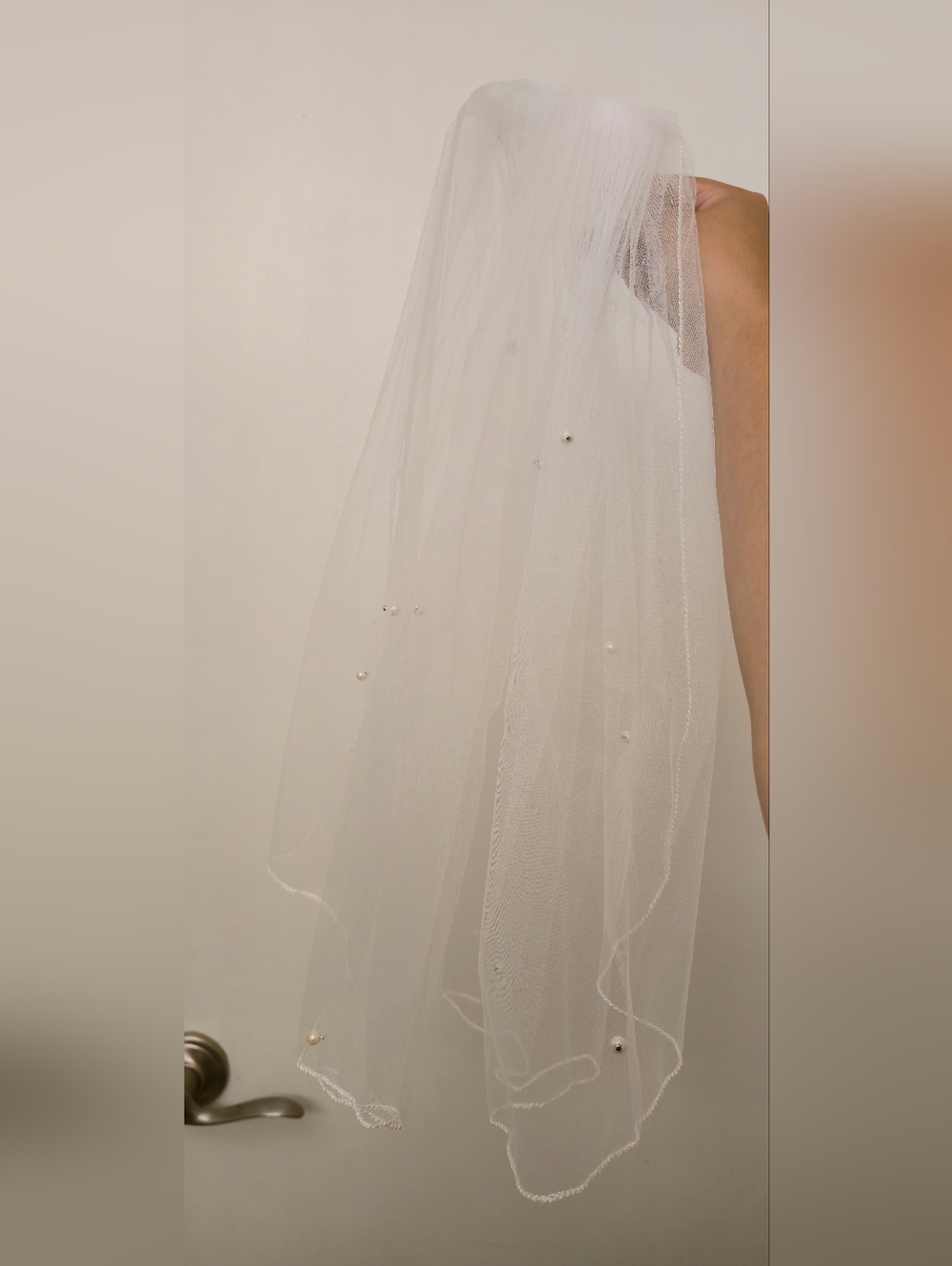 Bridal Veil with Pearl Accents - White